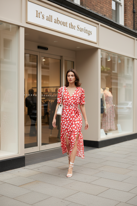 French Connection Hibiscus Aimee Verona Crepe Drape Front Split Midi Dress