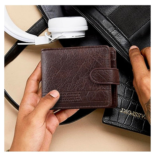 Mens Unisex Soft Brown Vegan Leather Wallet, Coin Pocket ID Card Windows, Card Slots, Money Slots & Zipped Pocket Bifold Wallet