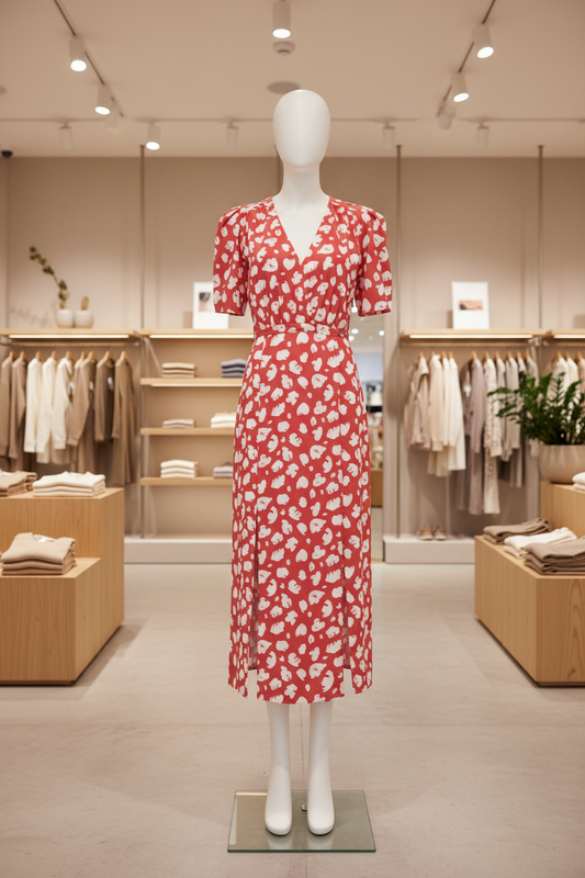 French Connection Hibiscus Aimee Verona Crepe Drape Front Split Midi Dress