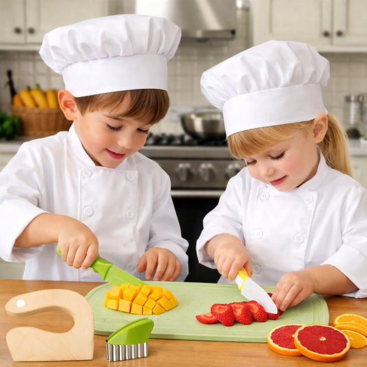 Colourful Chef Fun & Safe Cooking 7-Piece Kids Safety Kitchen Knife & Chopping Board Set