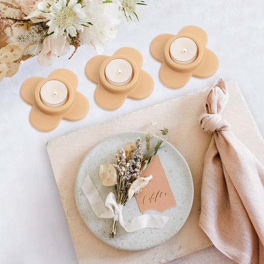 3 Terracotta Ceramic Tea Light Holders Decorative Morandi Design for Table Display