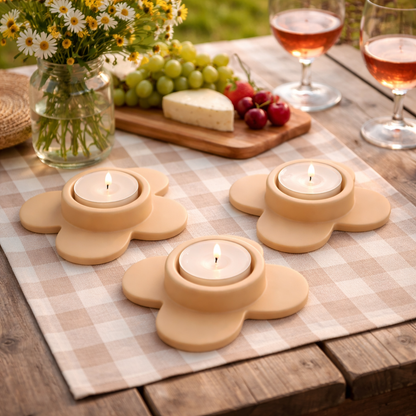 3 Terracotta Ceramic Tea Light Holders Decorative Morandi Design for Table Display