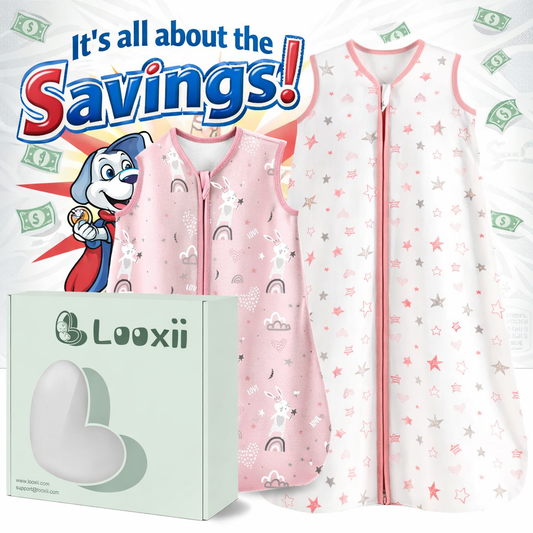 2 x 100% Cotton Baby Sleeping Bag 0.5 Tog Soft Wearable Blanket Sleepsack Pink & Star 12-18Mth Boxed Gift